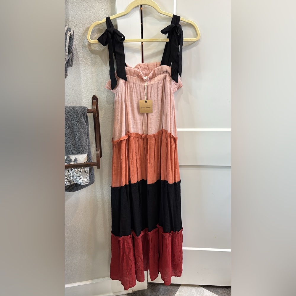 Blu Pepper Pink and Black Tiered Dress